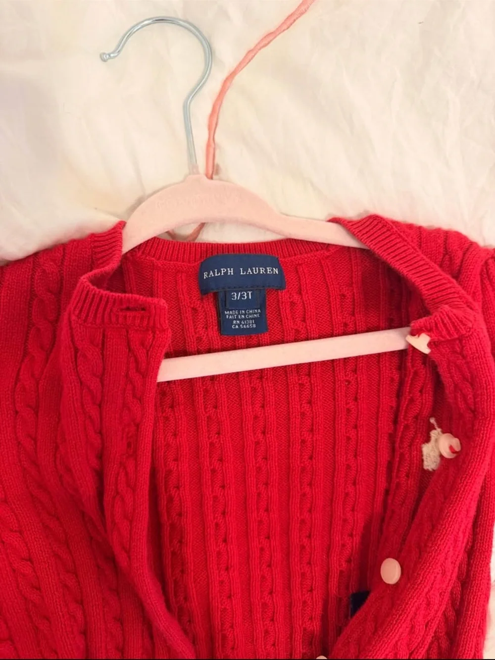 Ralph Lauren Red Cable-Knit Cardigan Sweater